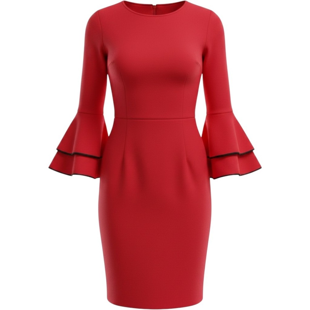 Calvin Klein Cherry Red Puff Sleeve Sheath Dress Cocktail Party Wedding Size 14